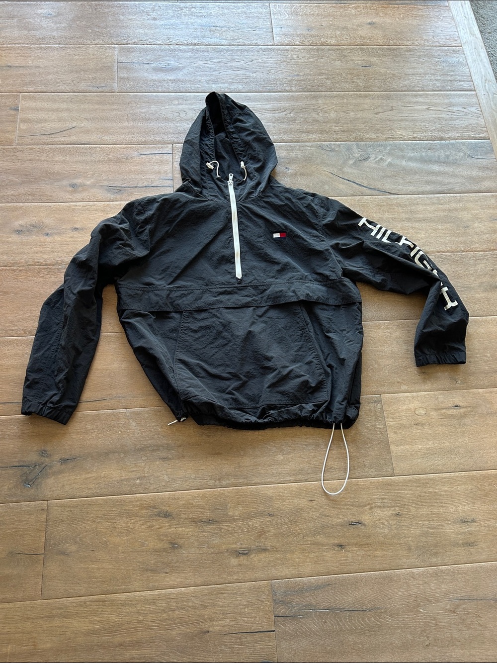 Tommy Hilfiger Black Hooded Half-Zip Windbreaker